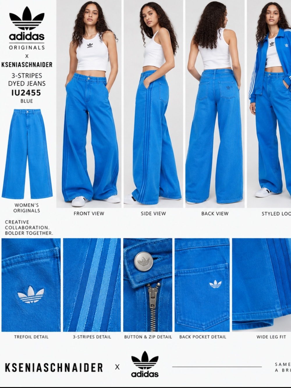 Adidas Originals x Ksenia Barrel Leg wide jeans